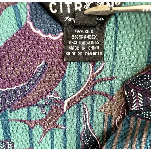 CITRON SANTA MONICA Size 3XL Purple Blue Floral Silk Textured Long Sleeve Tunic - Picture 6 of 10